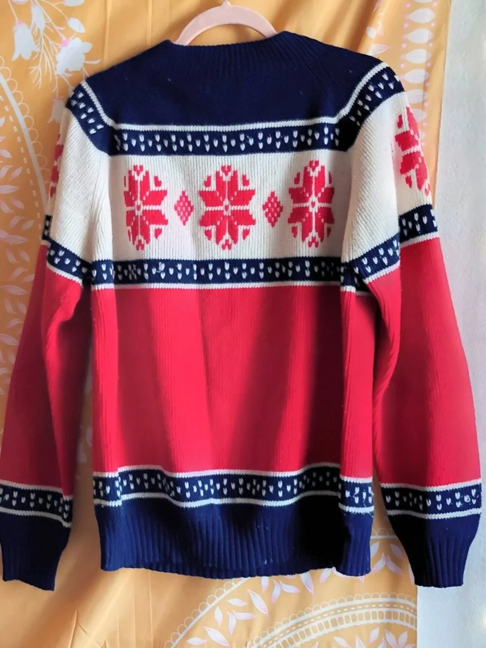 Vintage 70s JCPenney The Men's Shop Nordic Ski Sweater XL Red White Blue